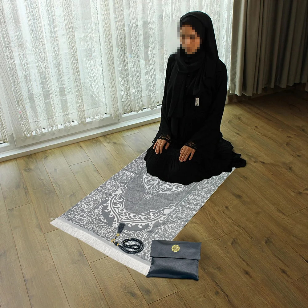 3pcs/set Muslim Prayer Rug Set With Elegant Pouch 99 Beads Pearl Prayer Tasbih Portable Prayer Mat for Women Eid Wedding Gifts