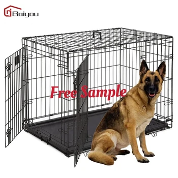 Double Door Pet Dog kennel Crate Cage with Black Metal Foldable Heavy Duty Large High Quality Indoor Outdoor 48inch