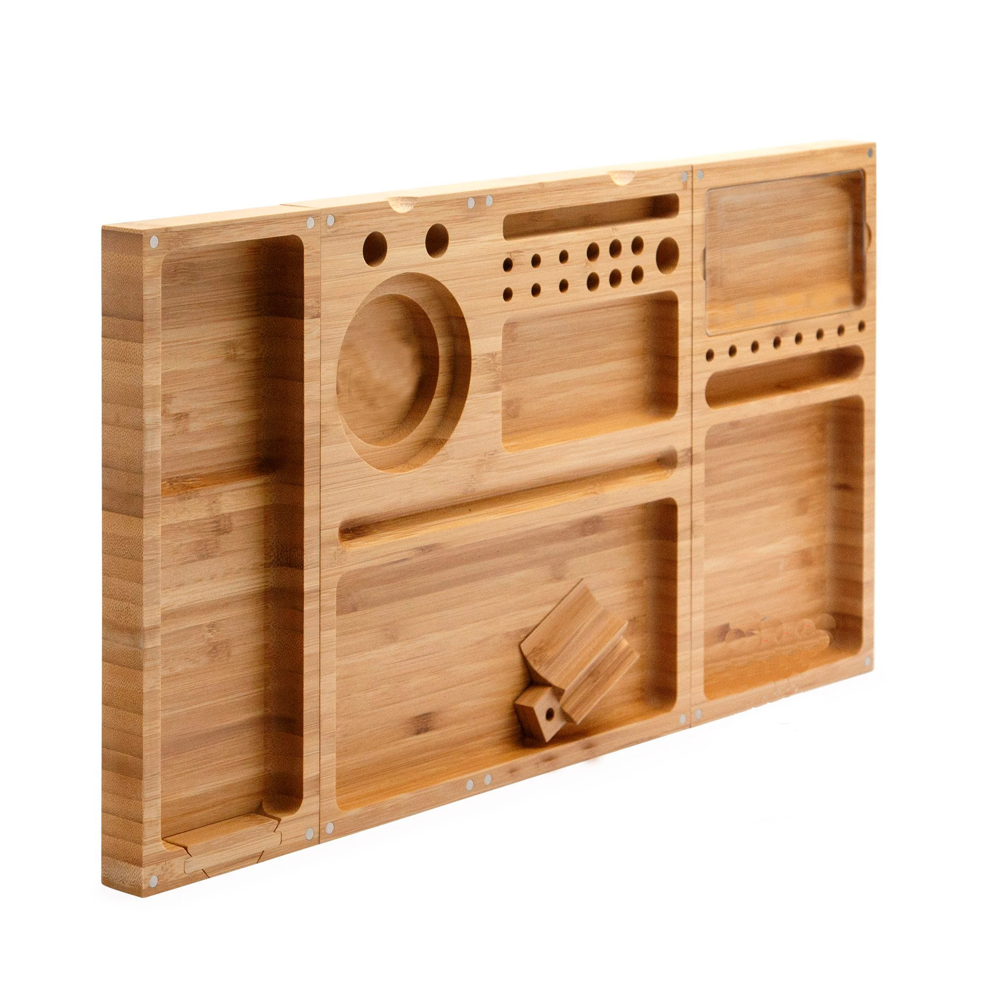 
Необработанный тройной Магнитный бамбуковый поднос-раскатка со встроенной пепельницей | Используется для сигар 