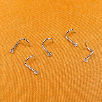 High Quality Nose Jewelry ASTM F136 Titanium Nostril Ring Retainer Pin S Shape Top With Zircon Body Piercing Jewelry