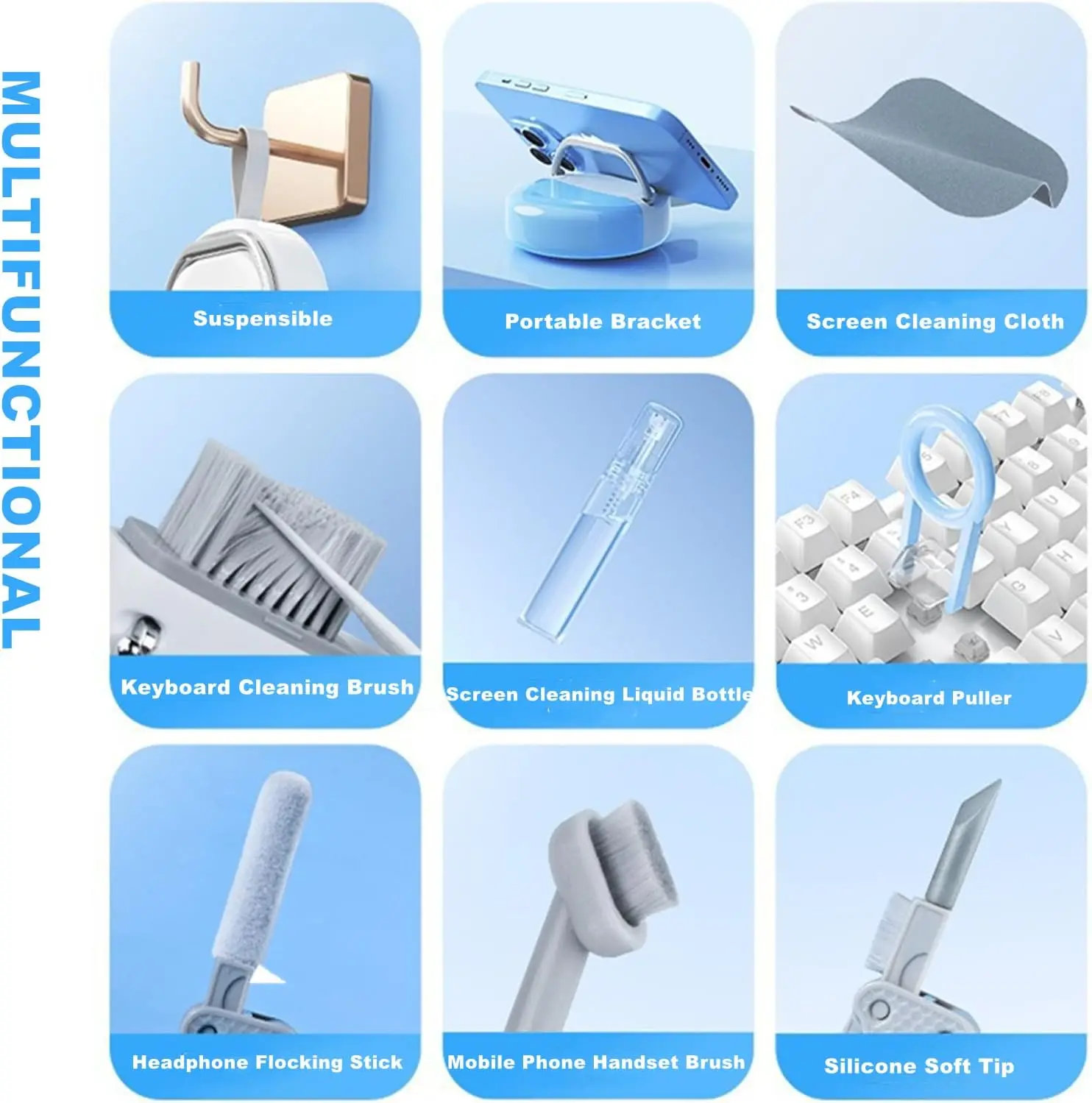 Набор для чистки клавиатуры 10 в 1 многофункциональный очиститель ноутбука