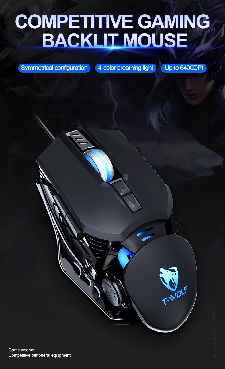 Computer Accessories 4 Colors Breathing Light 150cm Wired Programmatic Game Mouse Switchable DPI Design Office Gaming Mouse
