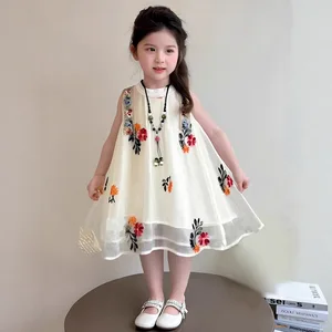 Sweet Princess Vest Dress for Girls 2-8 Years Old New Summer Ethnic Style Breathable O-Neck Casual Print Eco-Friendly A-Line