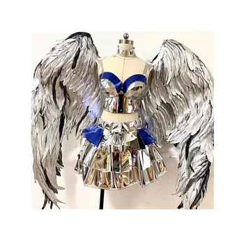 Performance Party Event Angel Wing Costumes/ Dancer Outfits Mirror Jumpsuit Costume Mirror Dress With Wing For Sale