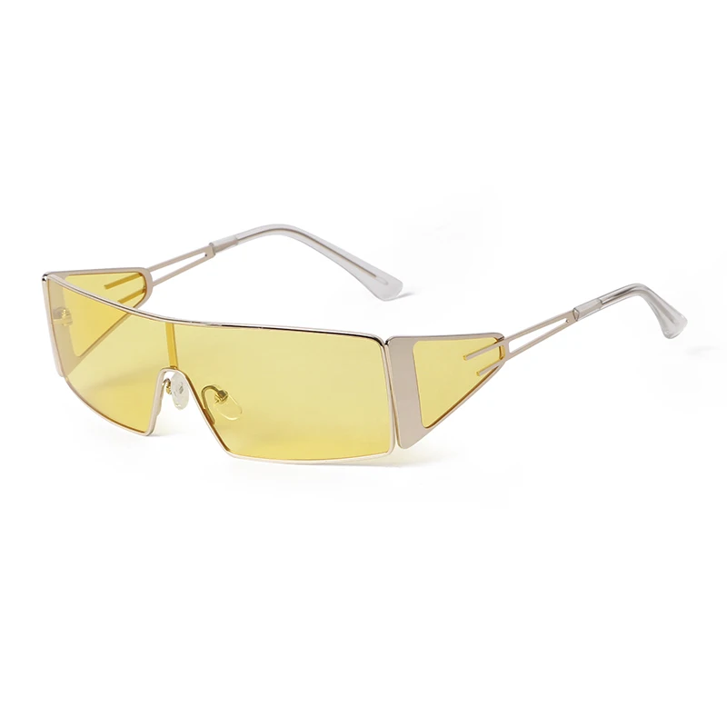 VINTAGE Y2K 90s Bronze Metal Square Yellow Mini Sunglasses Unisex Sunnies Retro Squared Aviator Sunglasses: UV400 Colored Lens Sunnies  main image 3