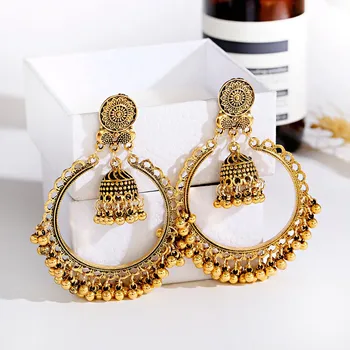 Boucles D'oreilles Jhumki En Or 14K Avec Diamants Naturels Et Perle - 39,40 Carats, Pour Occasion Spéciale
