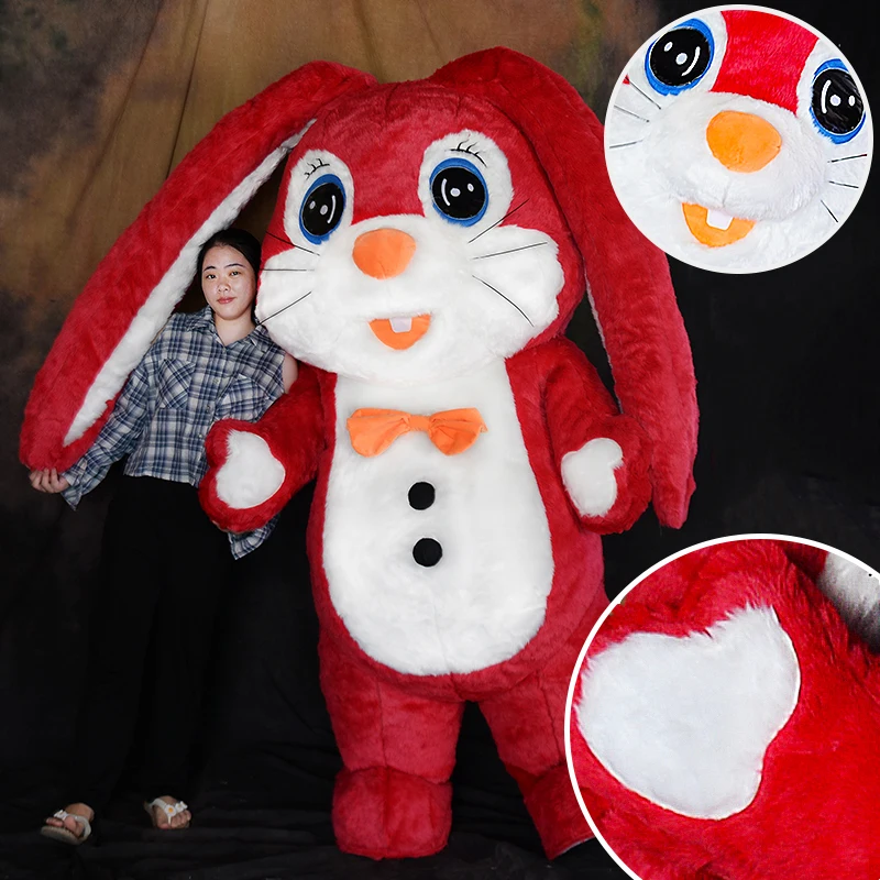 Grey Red Cartoon Bunny Mascot Costume for Carnival CE 2.6m Inflatable Fur Adult Unisex Suit