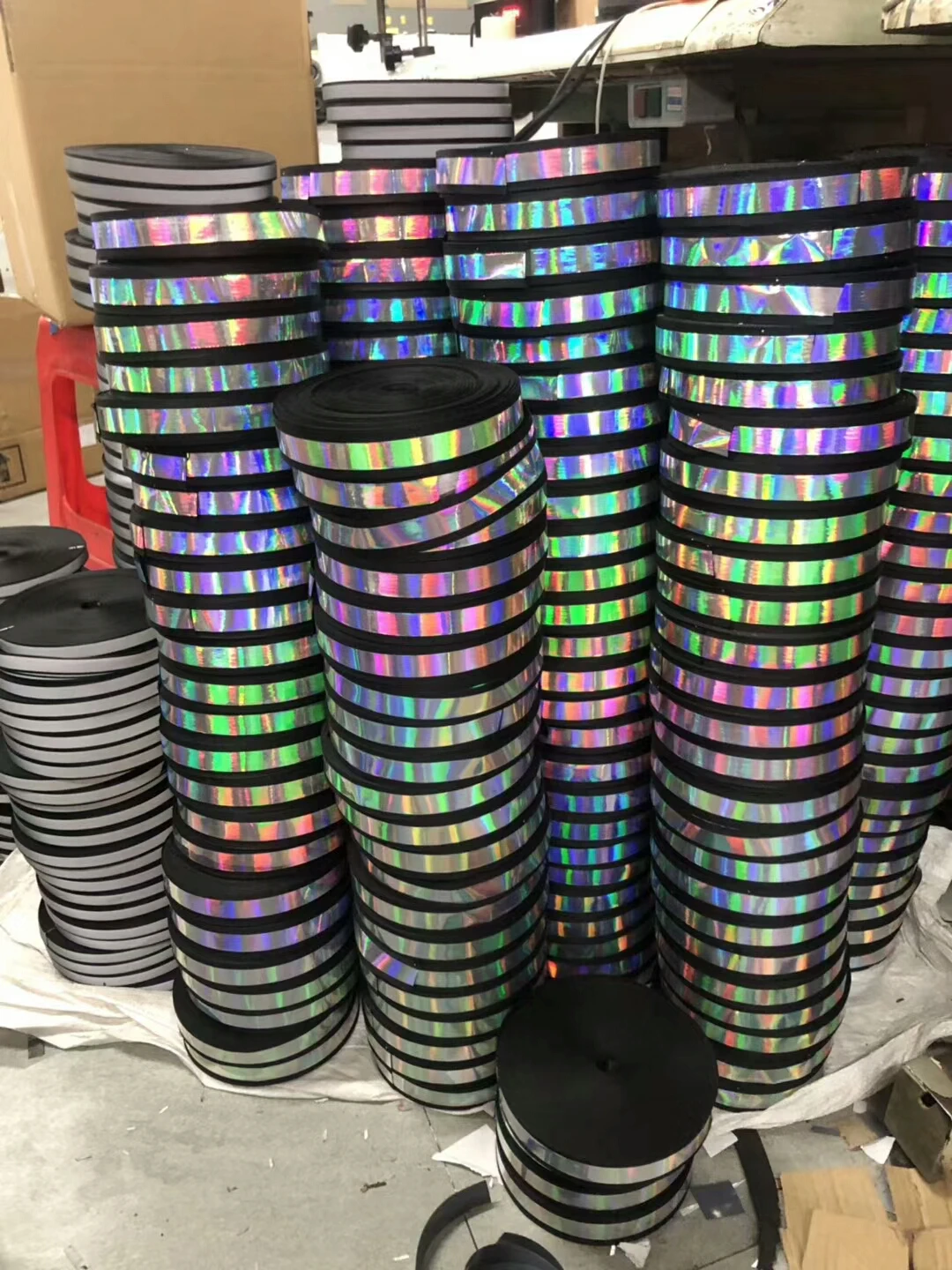 CE EN20471 Reflective Safety Material Ribbons Yellow Silver, Orange Rainbow 100% Polyester to Sew >400 CPL CN;FUJ Sew on WRS