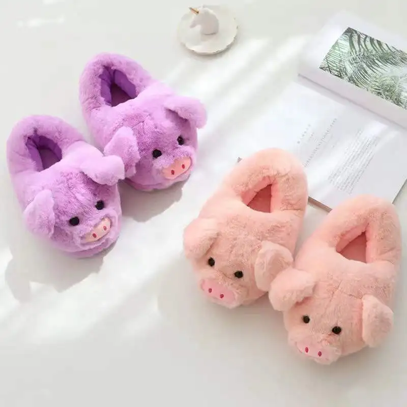 Chaussons en peluche personnalisés intérieur doux simulé cochon rose animal  femmes pantoufles hiver chaud maison pantoufles