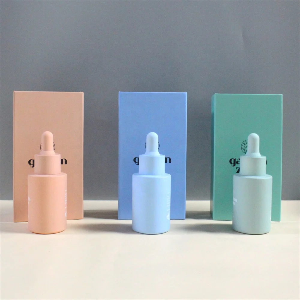 Luxury Custom Empty 20ml 30ml 60ml Flat Shoulder Cosmetic Eye Facial Serum Bottle Oil Frosted Glass Dropper Bottles
