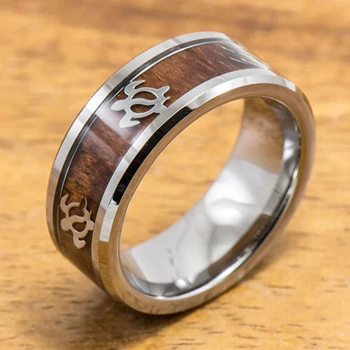 New Design Natural Sea Life Hawaii Turtle Ring Koa Wood Inlay 8MM Width Flat Style Ring 925 Sterling Silver