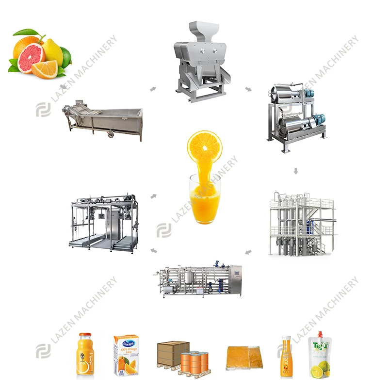 LAZEN Customized 1~25 Tons Per Hour Industrial Complete Full Automatic Citrus Juice Processing Machinery