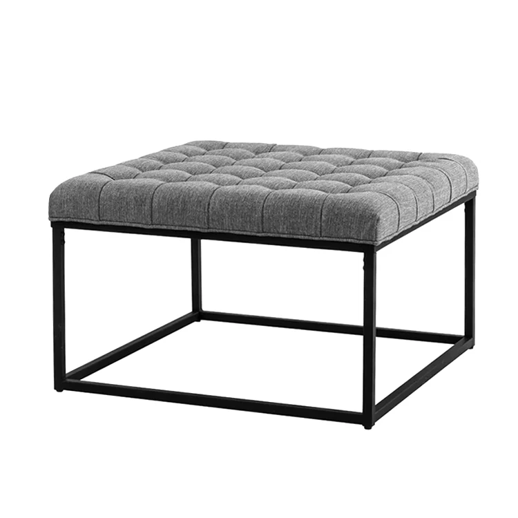 Customized Fabric Cube Metal Foot Stool Ottoman in Living Room with Metal Legs