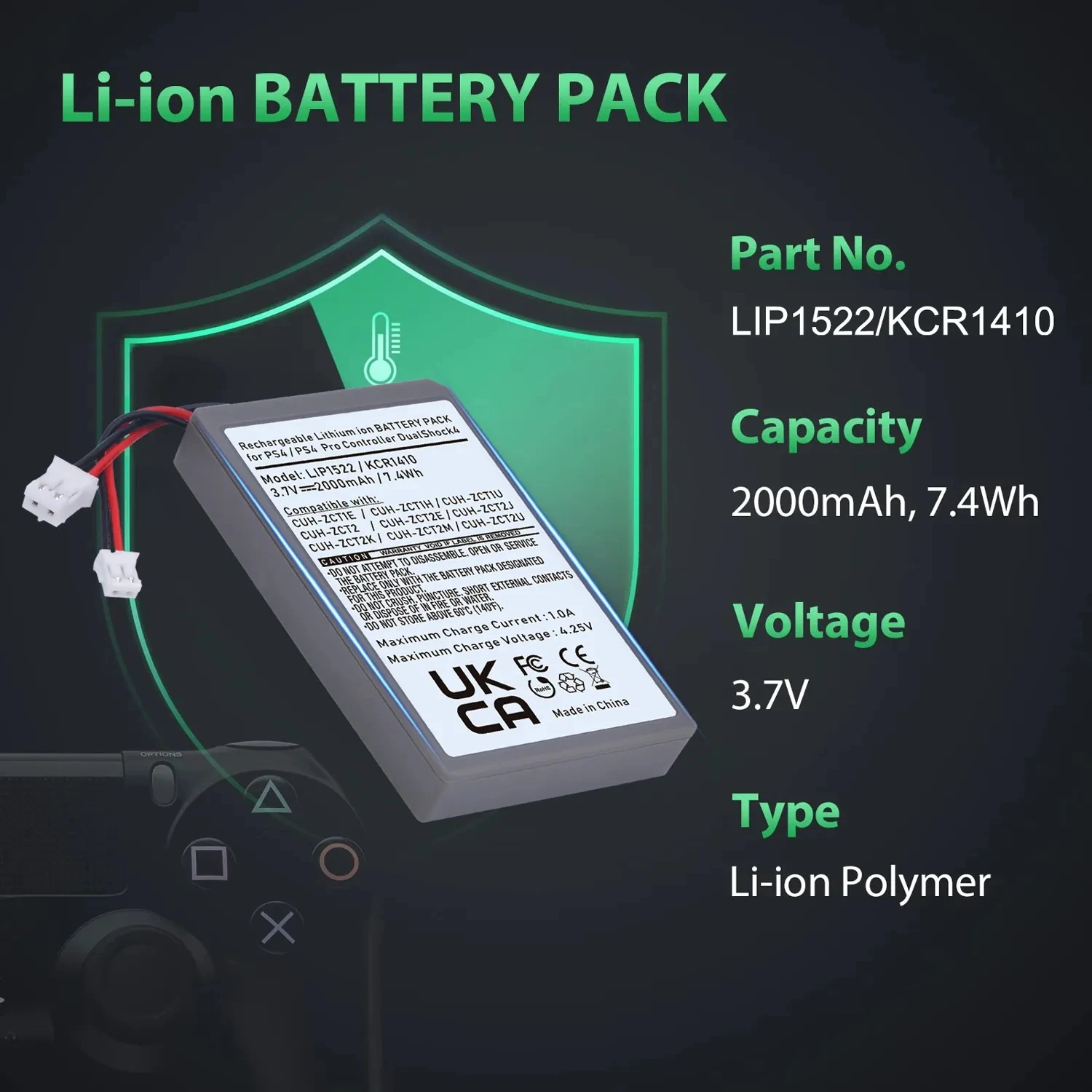 Lip1522 Battery Wireless Controller Playstation Gamepad 2000mah Liion