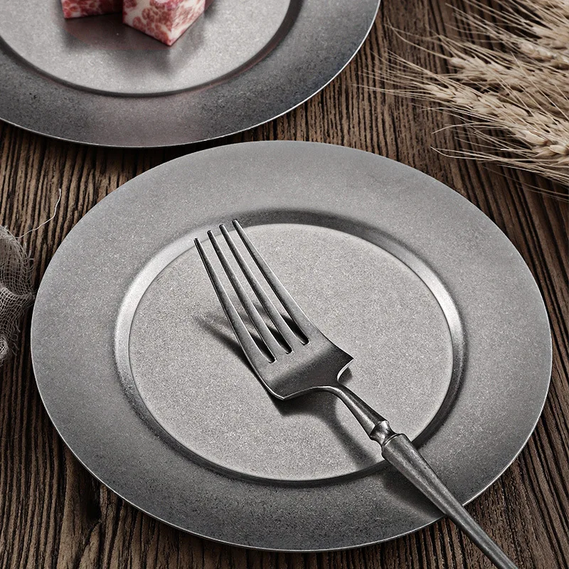 Japanese Retro Style  Stainless Steel Round Steak Plate Luxshiny  Dinner Sushi Dish Make Old Dessert Cake Candy Fruit Plates