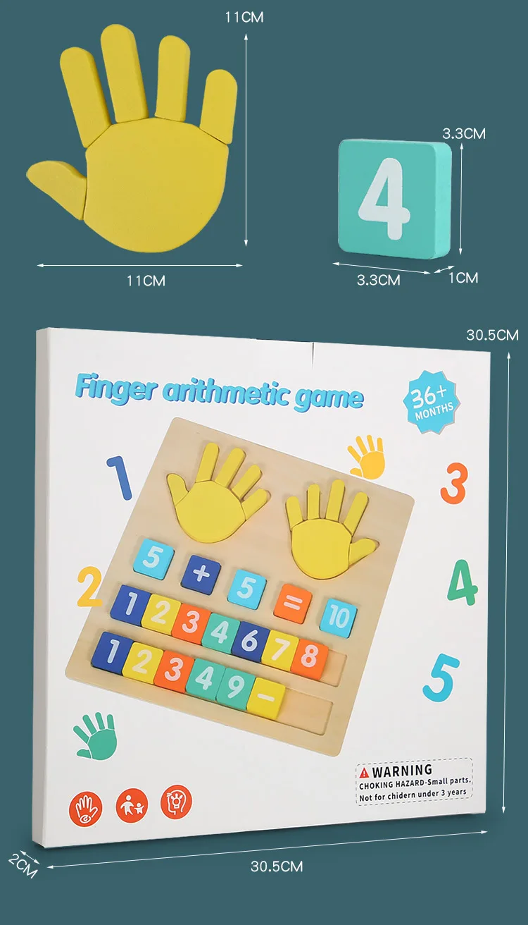Wooden Finger Numbers Counting Board Toy Teaching Aids Numbers Wooden Board for Kids