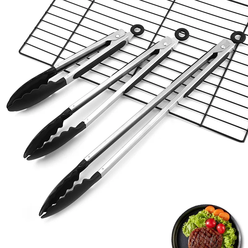 Long Stainless Steel Salad Tongs BBQ Kitchen Cooking Food Serving Utensil  Tongs