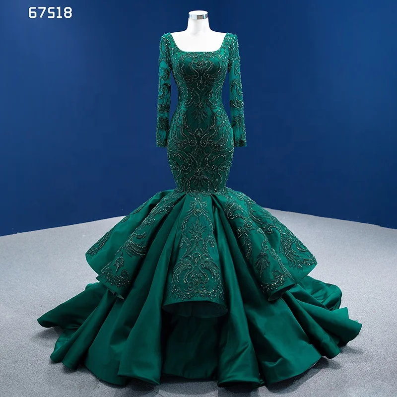 Alibaba.com: Jancember RSM67518 Elegant Emerald Green Mermaid Evening Dress,  Full Sleeve, Chapel Train: Supports OEM service and 7 days sample lead time  for business buyers.