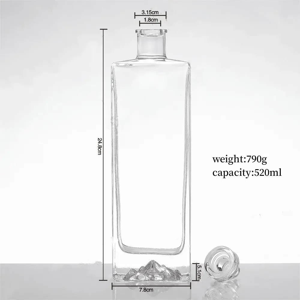 750ml Custom Spirit rare clear Empty Mini Glass Liquor Beverage Wine Bottle for Vodka Gin Red Wine with Cap