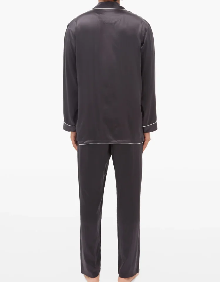 100% Pure Silk Men's Pajamas Luxury Solid Color Silk Sleepwear for Men
