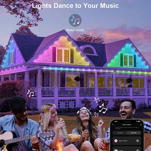100ft 72lamps 54 Scene Modes IP65 Smart RGBIC Permanent Outdoor Point Lights