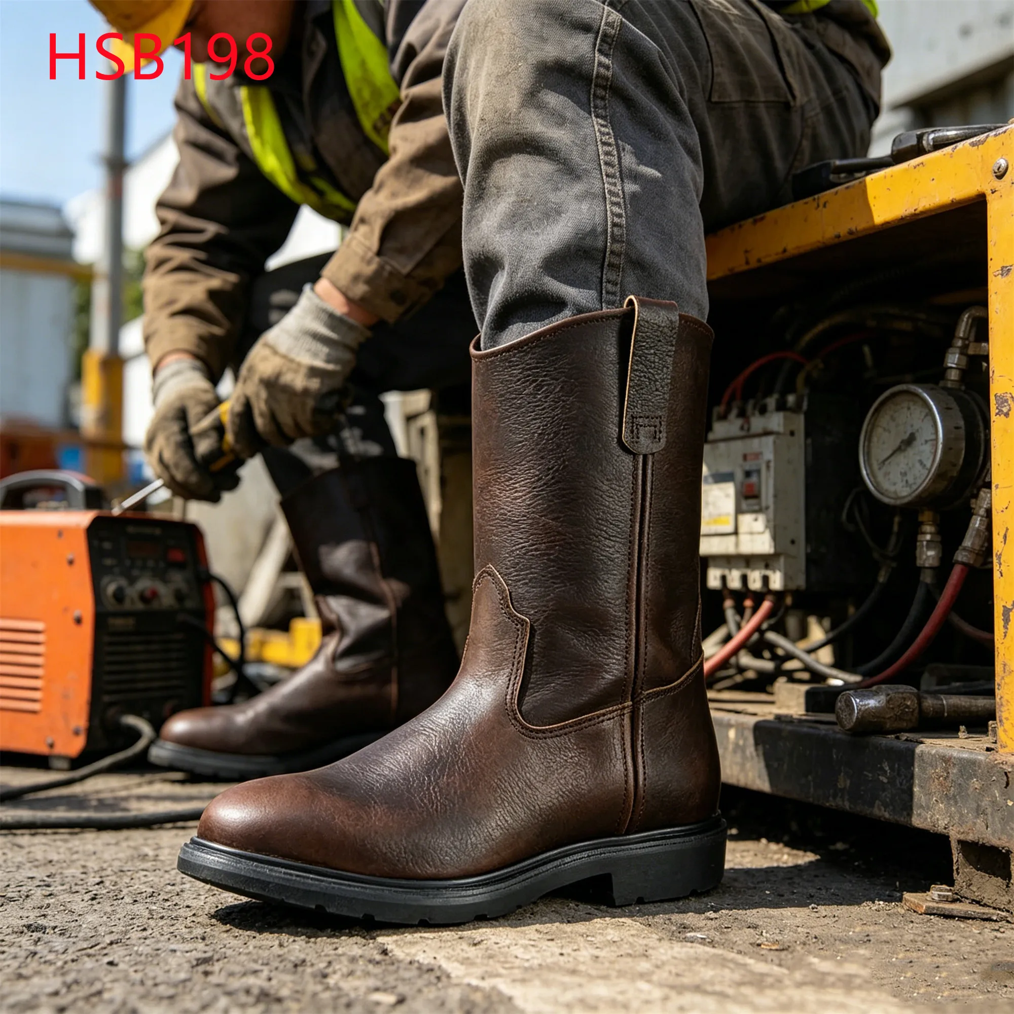LXG,Mining Site Best Crazy Horse Leather Brown Safety Boots Engineering Uniform Work Boots with Easy-On Handles in USA HSB198