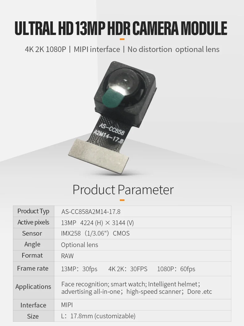 DGZX IMX258 4K HDR Mini Camera 13MP Mobile Terminal Digital Zoom Lens Module Mipi Small DIY Cam Recorder插图