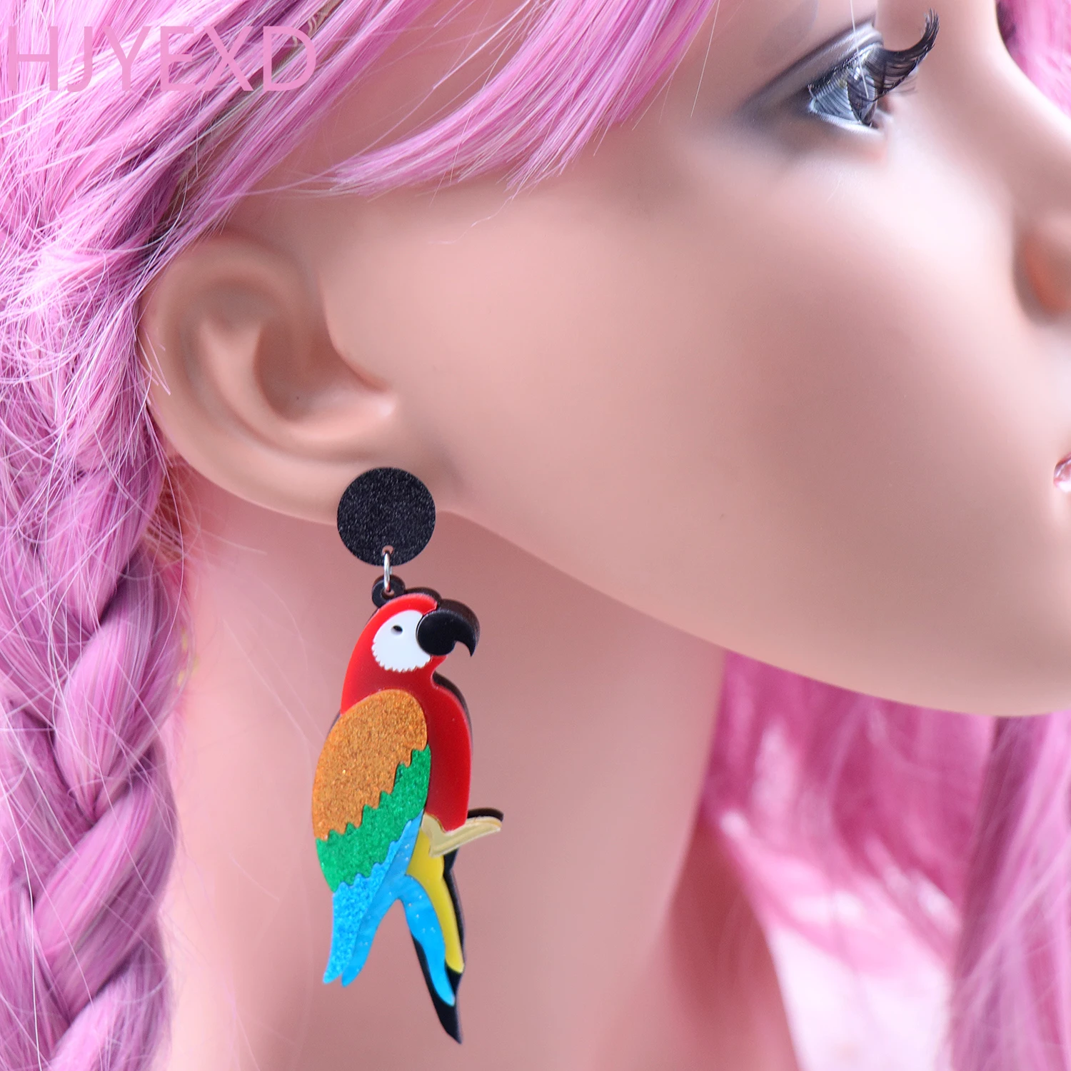 ERS532ER1216 Cute and pretty hot sale fashion handmade acrylic glitter parrot earrings jewelry manufacture