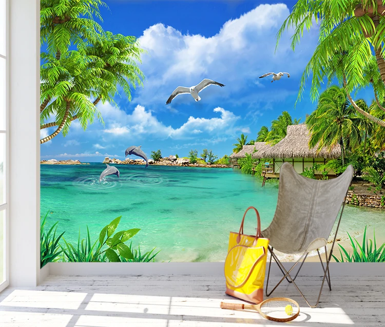 3d Sea View Pool Tropical Beach Background Wallpaper for Walls Mural –  beddingandbeyond.club