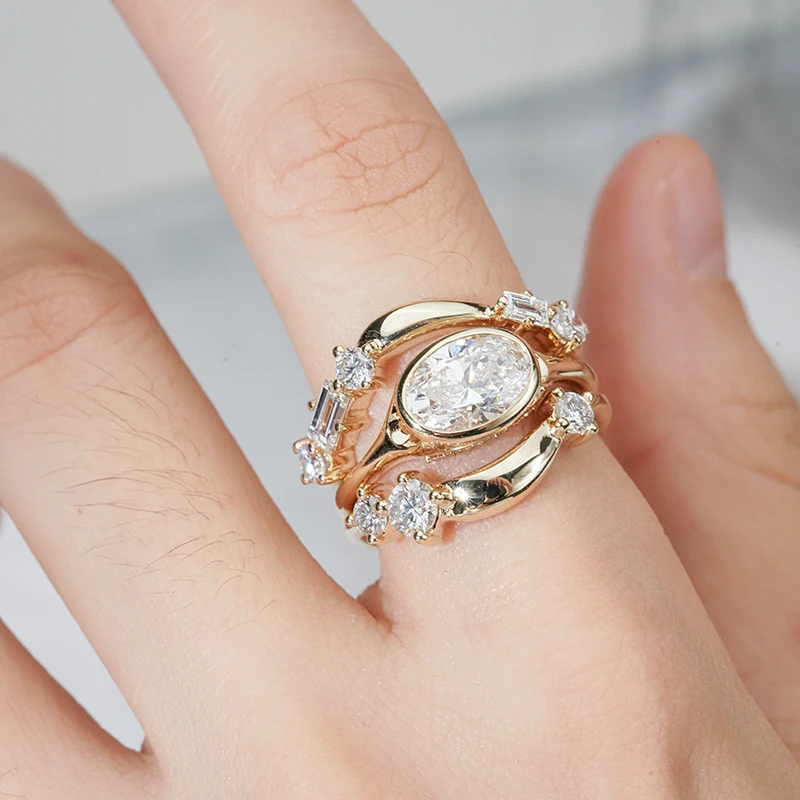 Def Vvs Vs Igi Oval Cut Diamond Wedding Ring Set In 14k Gold, Oem