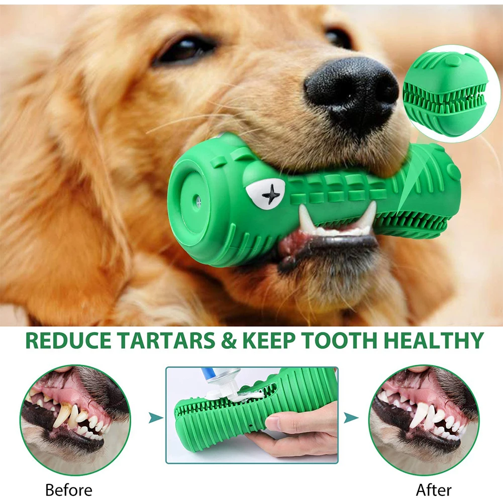 Dog Toys Chew Squeaky Rubber Toothbrush Durable Aggressive Teeth Cleaning  Dental Care Toy for Large Dogs