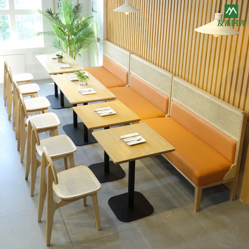 Nordic Rattan Leather Restaurant Booth Seating High Back Customized Commercial Cafe Dining Chair Sofa Bench