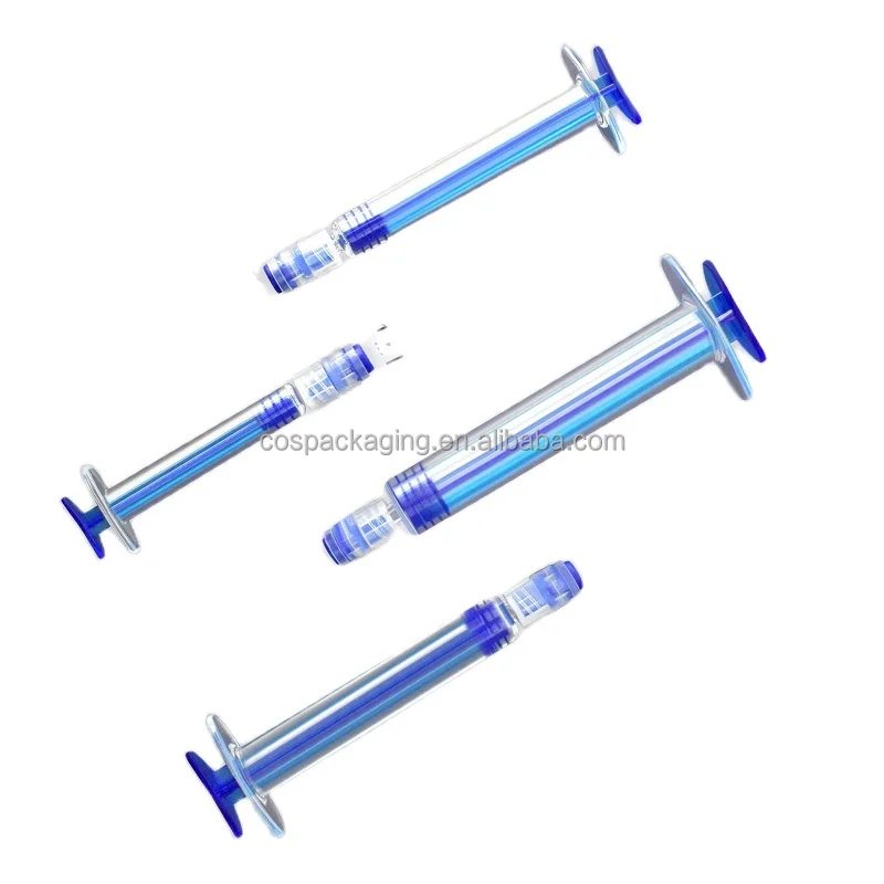1ml 3ml 5ml 10ml Blue Cosmetic Syringe for Hyaluronic Acid Collagen Back Push Skincare Essence Eye Cream Syringe Plastic Bottle