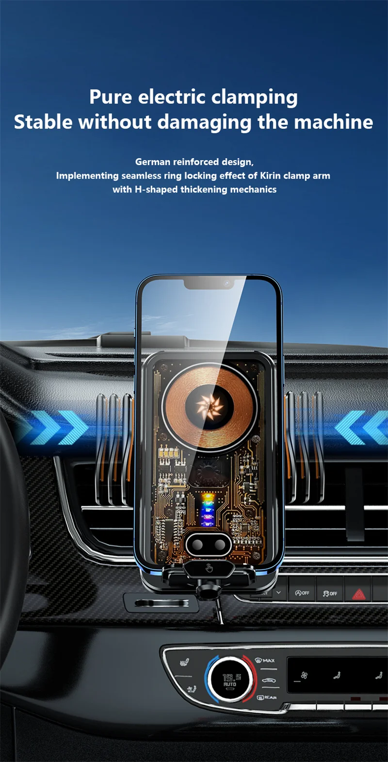 66w快速充电手机支架,带15w无线充电磁性导航手机支架,用于手机和麦克风