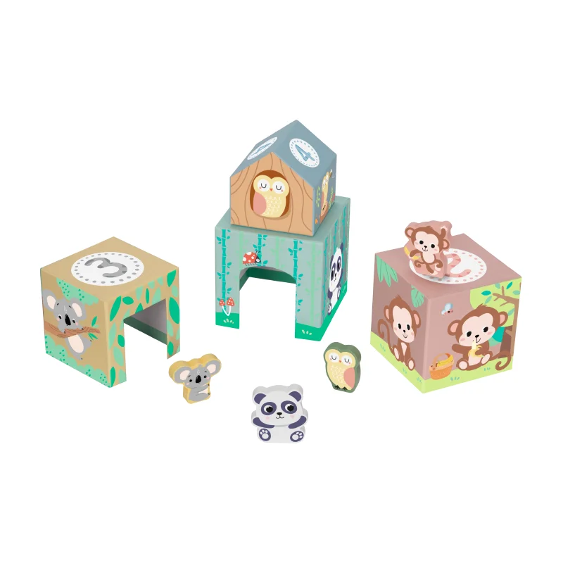 Cartoon Animal Stacking Toys Nesting Box Paper Cardboard  Zoo Children Play Educational Toys for Kids Learning