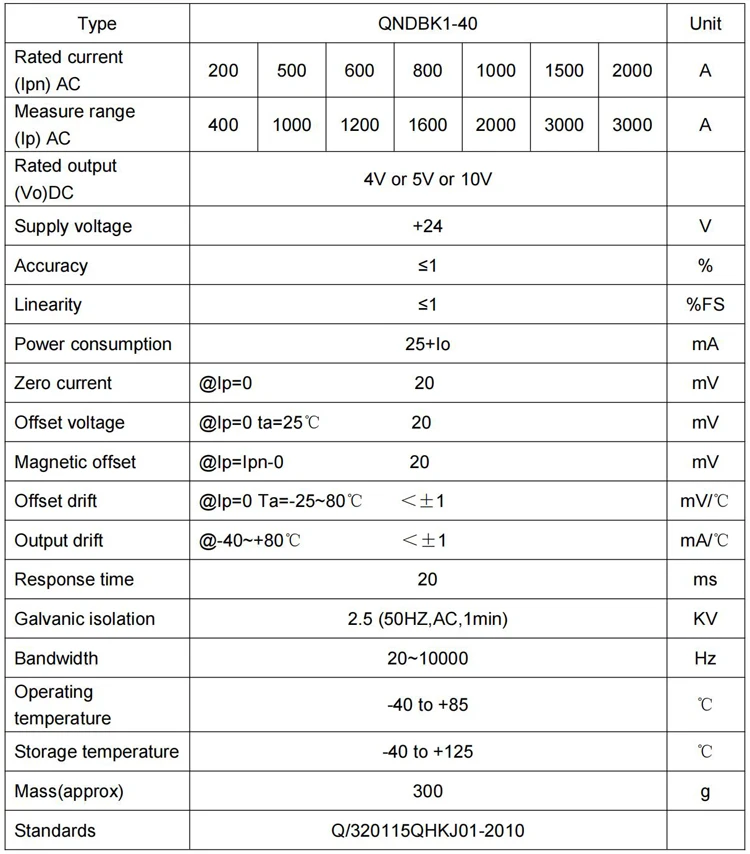 Hall Effect Current Transducer QNDBK1-40 AC DC 500A 600A 800A 1000A 2000A 10V 5V 4-20mA Ct Transformer Split Core Current Sensor