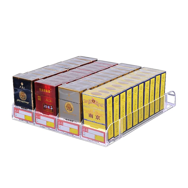 Retail Display Acrylic Divider Spring Loaded Adjustable Cigarette Tobacco Pack Product Cabinet Tray Lane Shelf Pusher System