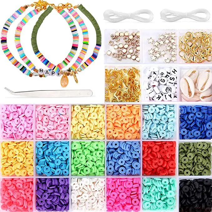 3600pcs/box 6mm Clay Bracelet Beads For Jewelry Making Kit,flat Round  Polymer Clay Beads Diy Handma