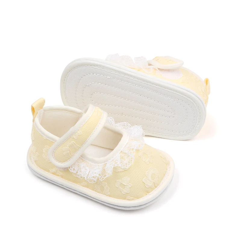 New Solid Color Mesh Lace Embroidery Lace Soft Base Infant Shoes for Girls details