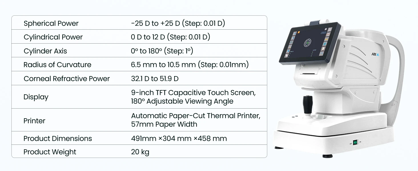 CE Approved Optometry Instruments Automatic Refractometer with Keratometer ARK-X High Accuracy Eye Test