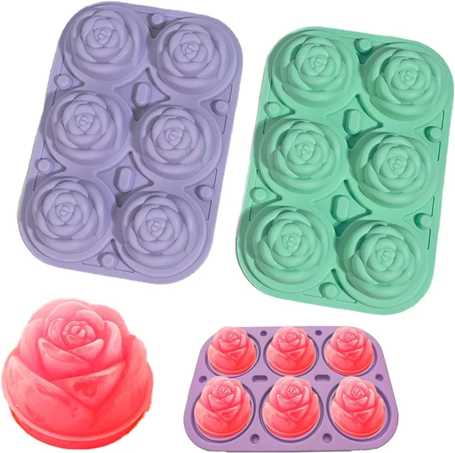 3D Rose Ice Molds,Large Ice Cube Trays, Silicone Rubber Fun Big Ice Ball Maker for Cocktails Juice Whiskey Bourbon