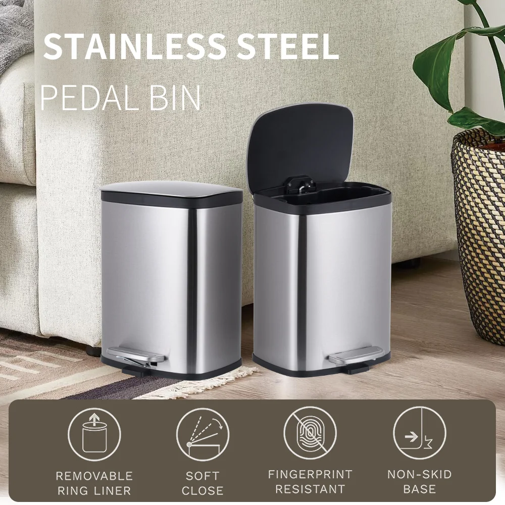 Custom Stainless Steel Rectangular Garbage Bin Step Pedal Trash Can ...