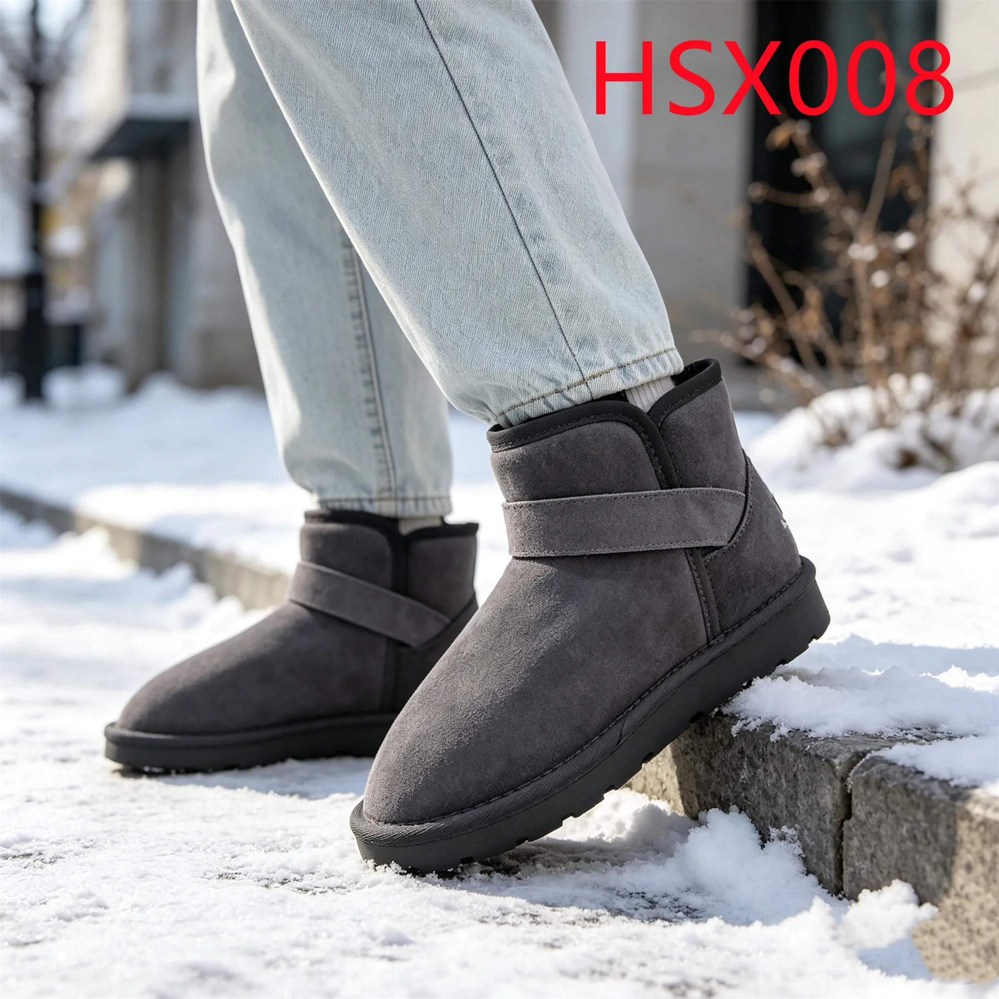 HY,Winter Travel ultra Anti-slip TPR Sole Grey Lady Snow Boots Not Bulky Warm Real Wool Inner Thermal Boots in Korean HSX008