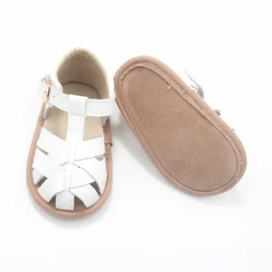 BEIBEIHAPPY Low MOQ Sale New Born Baby Sandals & Slippers Footwear Genuine Leather First Walking White Woven Sandals