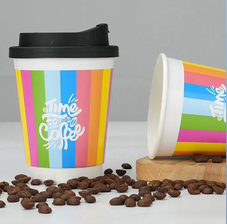 4oz 8oz 12oz Disposable Double Wall Stamping Custom Logo Rainbow Colors ...