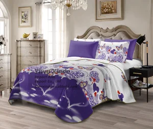 Printed Quilt Set Three Piece Collection With Bedspread and Coverlet All Season Lightweight Bed Cover for Hotel Home