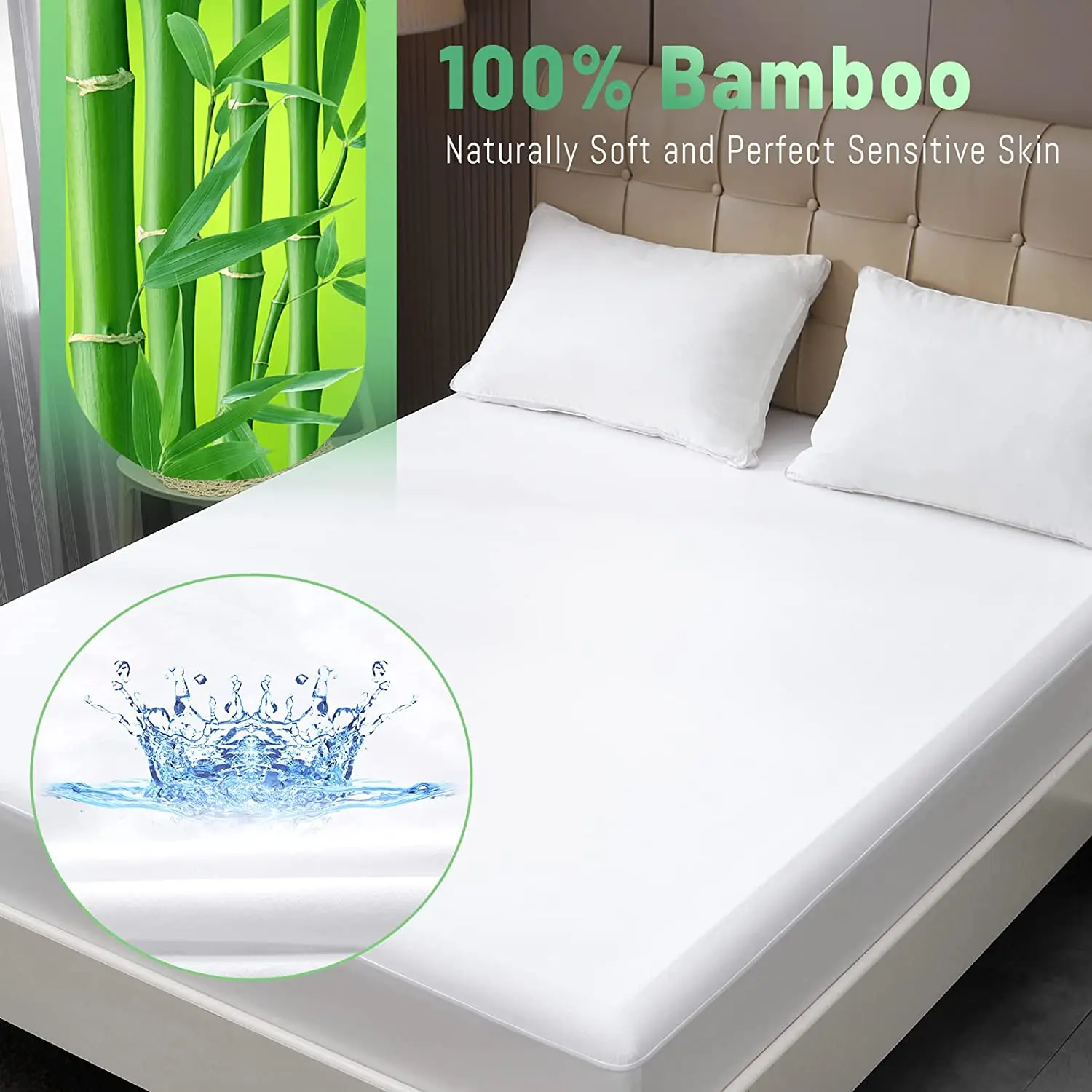 King Size Mattress Protector Waterproof Bamboo Cover Bed Washable Dust Mite Bug 