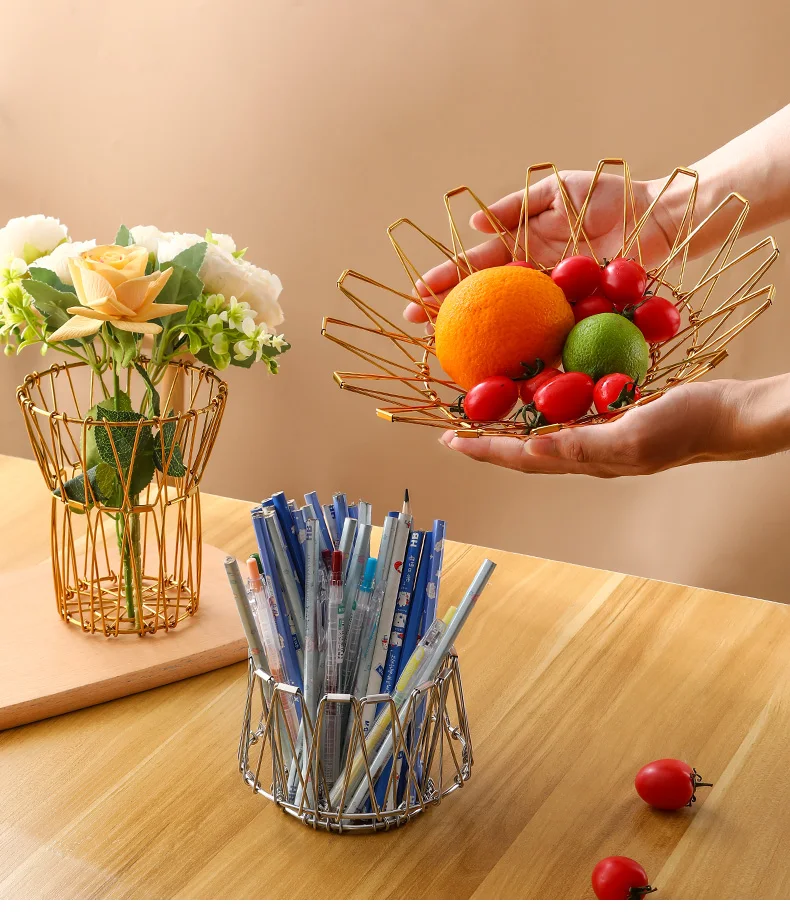 Creative Multifunctional Storage Basket Stainless Steel Household Fruit Tray Simple Telescopic Folding Flower Basket