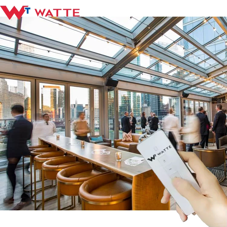 Outdoor Smart Retractable Glass Roof for House Villa Restaurant Remote Control Sliding Aluminium Double Glazed Roofing Shade