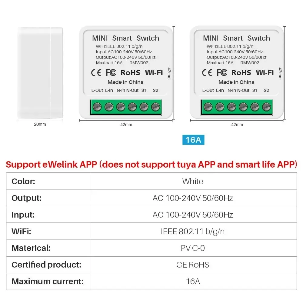 Bingoelec Mini Smart Switch No Buttons Breaker Tuya Google Voice Smartphone Control Smart Light Switch